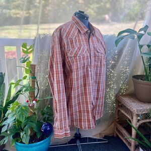 Eddie Bauer Burnt Orange and Brown Plaid Light Dress Shirt for Men